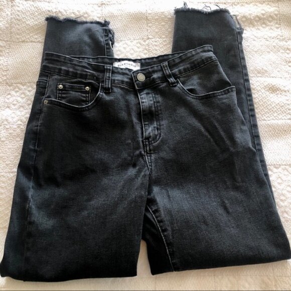 Glamorous Jeans Black Denim High Waist Grommet Frayed Step Hem size Medium - Picture 7 of 16